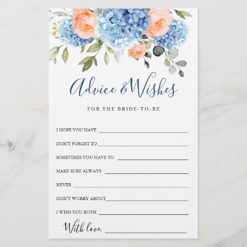 Blue Hydrangea Blush Roses Advice  Wishes Card