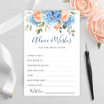 Blue Hydrangea Blush Roses Advice & Wishes Card<br><div class="desc">Personalize with the bride to be's name and date of shower. For further customization, please click the "Personalize this template", then "Edit using Design Tool". Stylish editable easy to use wedding templates, more items available in the store (invitations, rsvp, thank you cards, stationery & decor). If you need help or...</div>