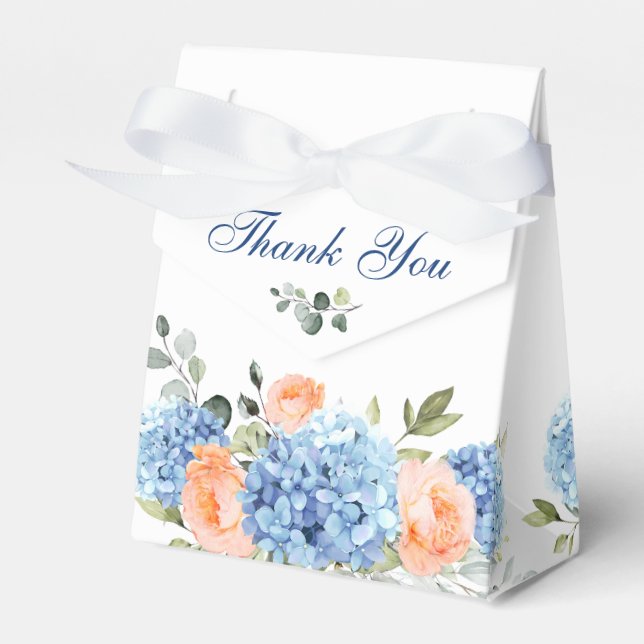 Blue Hydrangea Blush Roses Eucalyptus Gift Wedding Favor Boxes (Front Side)