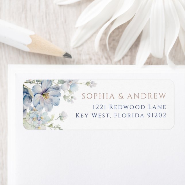Blue Hydrangea & Blush Roses Return Address Label (Insitu)