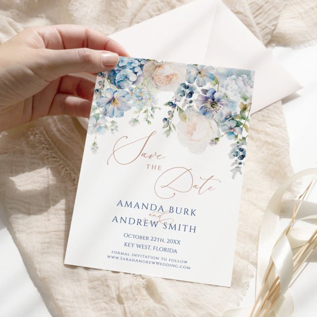Blue Hydrangea & Blush Roses Save the Date Invitation (Creator Uploaded)