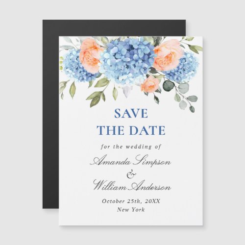 Blue Hydrangea Blush Roses Save the Date Magnet
