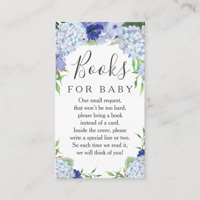 Blue Hydrangea Book Request Baby Shower Card (Front)