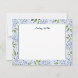Blue Hydrangea Border Blue Personalized Note Card