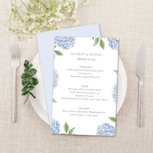 Blue Hydrangea Border Classic Wedding Paper Menu