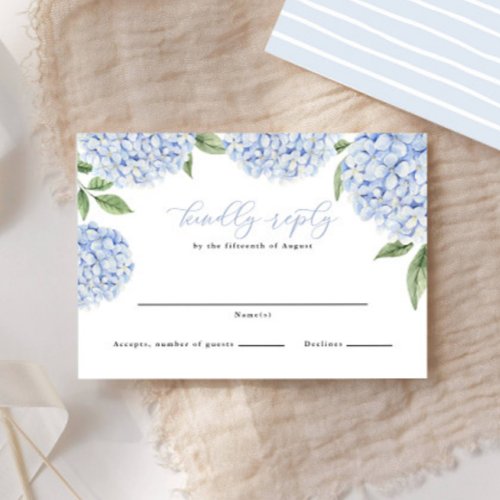 Blue Hydrangea Border Classic Wedding Reply RSVP Card