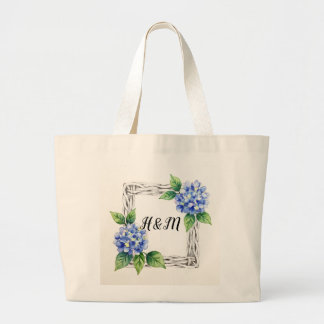 Blue Hydrangea Border Customized Large Tote Bag