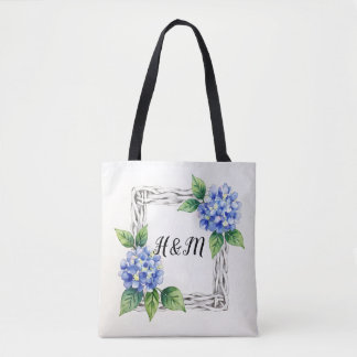 Blue Hydrangea Border Customized Tote Bag
