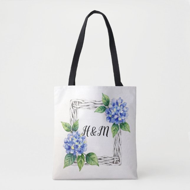 Blue Hydrangea Border Customized Tote Bag (Front)