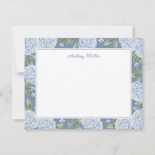 Blue Hydrangea Border Dusty Blue Personalized Note Card