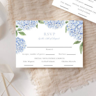 Blue Hydrangea Border Food Choice Wedding Reply RSVP Card