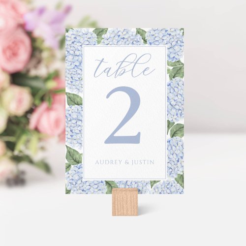 Blue Hydrangea Border Personalized  Table Number