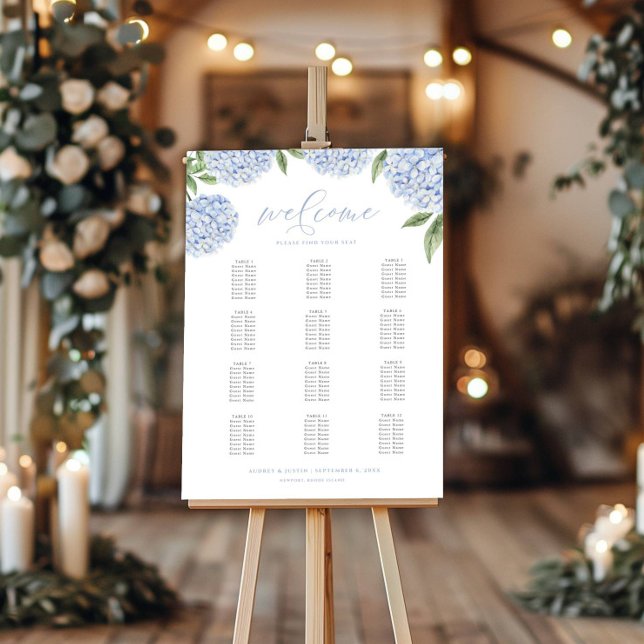 Blue Hydrangea Border Seating Chart, Large Wedding Foam Board (Creator Uploaded)