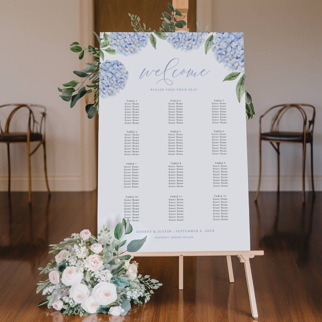 Blue Hydrangea Border Seating Chart, Large Wedding Foam Board (Creator Uploaded)