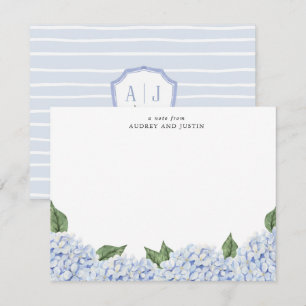 Blue Hydrangea Border w/Crest, Personalized Note Card