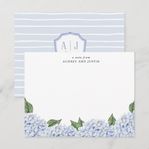 Blue Hydrangea Border w/Crest, Personalized Note Card