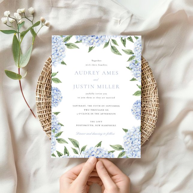 Blue Hydrangea Border Wedding Invitation (Creator Uploaded)