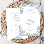 Blue Hydrangea Border Wedding Paper Program<br><div class="desc">This beautiful design features blue hydrangea blooms and your custom text. Use the template form to add your information. The Customize Further feature can be used to access the advanced editing menu where you can change the font,  colors and layout of the text.</div>