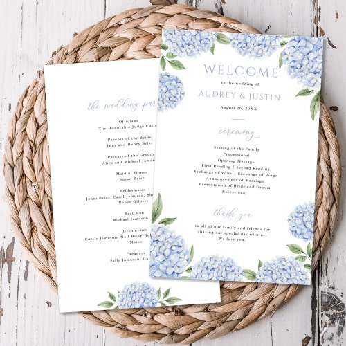 Blue Hydrangea Border Wedding Paper Program