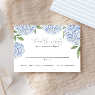 Blue Hydrangea Border Wedding Reply RSVP Card