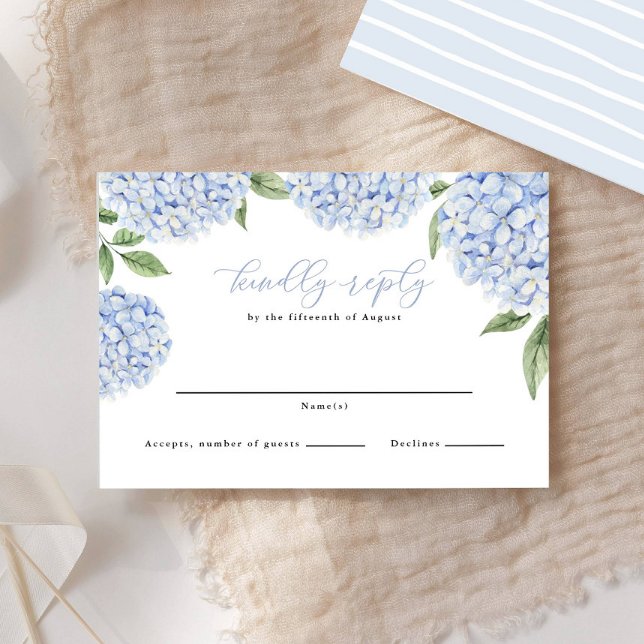 Blue Hydrangea Border Wedding Reply RSVP Card (Creator Uploaded)