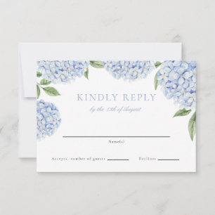 Blue Hydrangea Border Wedding Reply RSVP Card