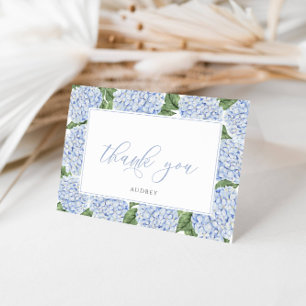 Blue Hydrangea Bordered Personalized Script Letterpress Thank You Card