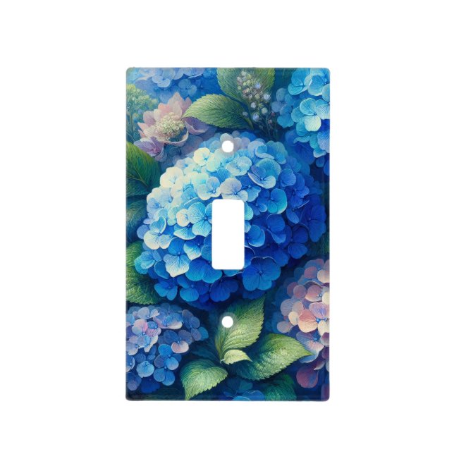 Blue Hydrangea Botanical Art Light Switch Cover (Front)