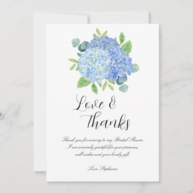 Blue Hydrangea Botanical Bridal Shower Thank You Card (Front)