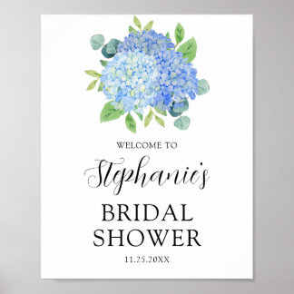 Blue Hydrangea Botanical Bridal Shower Welcome Poster
