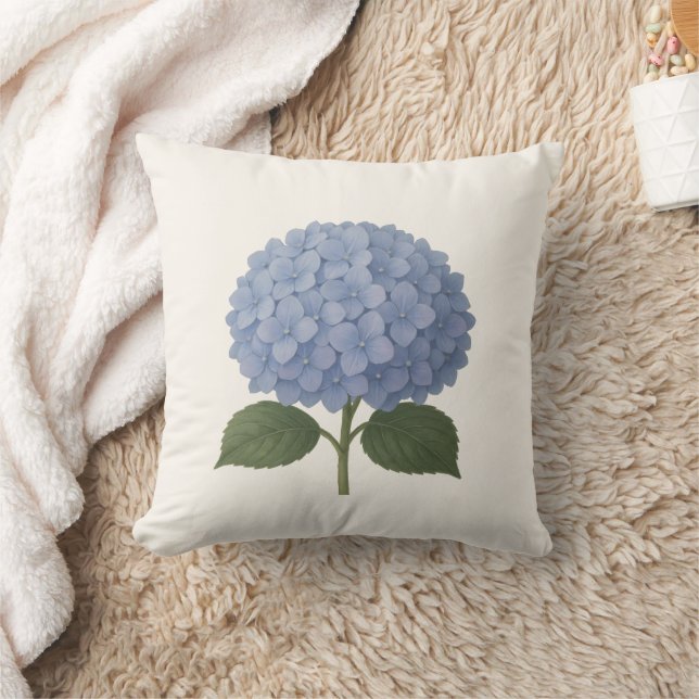Blue Hydrangea Botanical Illustration Design Throw Pillow (Blanket)