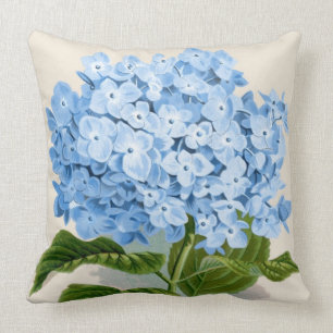 Blue Hydrangea Botanical Print Throw Pillow