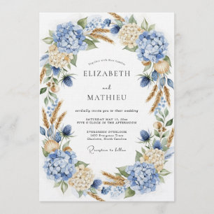 Blue Hydrangea Botanical Romance Wedding Invitation