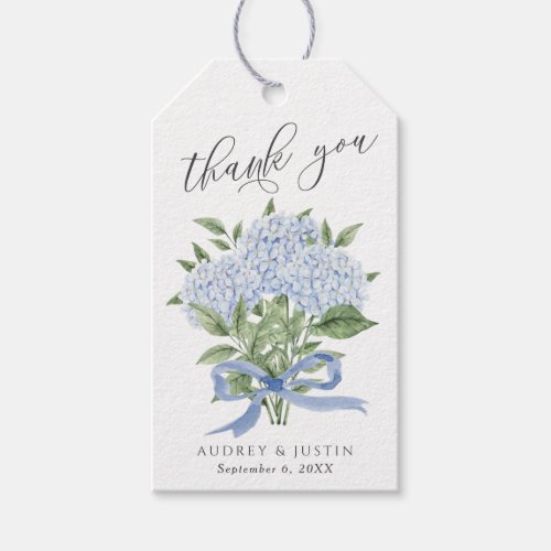 Blue Hydrangea Bouquet Blue Ribbon Wedding Gift Tags