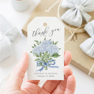 Blue Hydrangea Bouquet Blue Ribbon Wedding Gift Tags