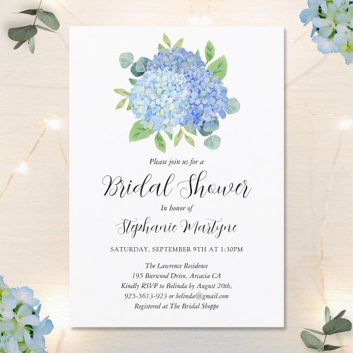 Blue Hydrangea Bouquet Botanical Bridal Shower Invitation