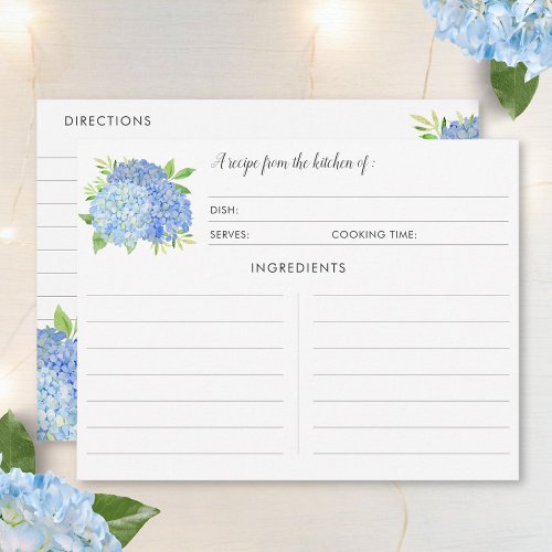 Blue Hydrangea Bouquet Botanical Recipe Cards