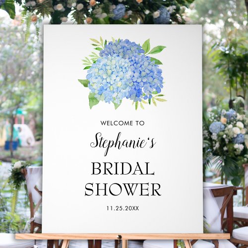 Blue Hydrangea Bouquet Bridal Shower Welcome Acrylic Sign