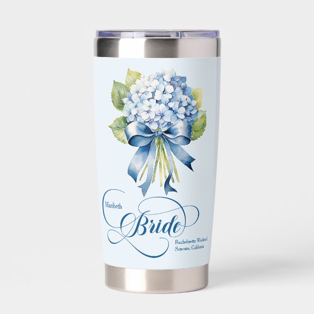 Blue Hydrangea Bouquet Bride's Bachelorette Insulated Tumbler (Front)