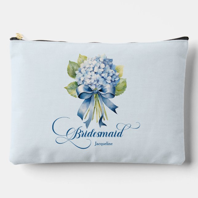 Blue Hydrangea Bouquet Bridesmaid Bachelorette Accessory Pouch (Front)