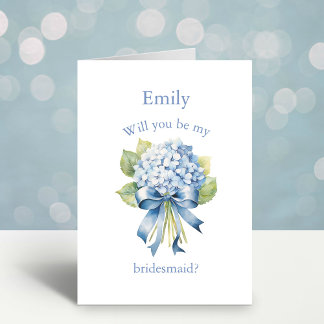Blue Hydrangea Bouquet | Bridesmaid Proposal Invitation