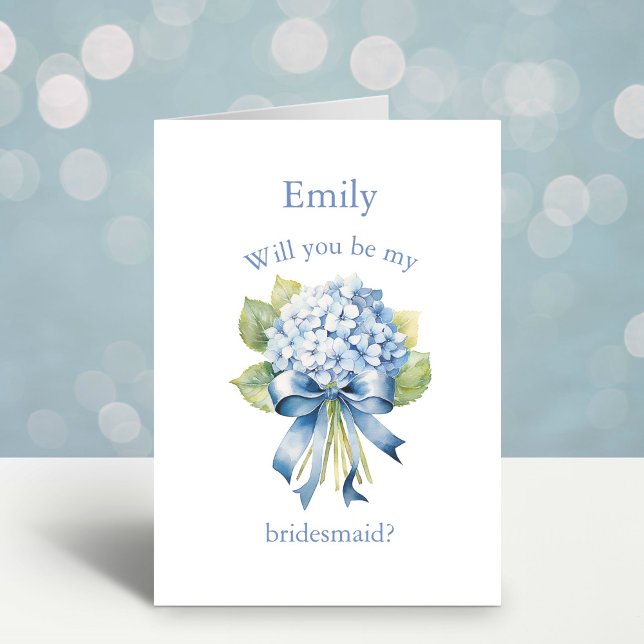 Blue Hydrangea Bouquet | Bridesmaid Proposal Invitation (A2 Personalized Wedding Party Proposal Card)