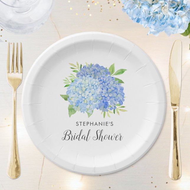 Blue Hydrangea Bouquet Floral Bridal Shower Paper Plates (Creator Uploaded)