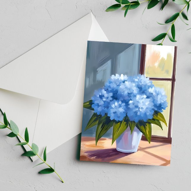 Blue Hydrangea Bouquet Floral Painting Card (Creator Uploaded)