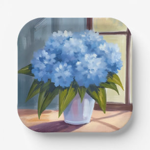 Blue Hydrangea Bouquet Floral Painting Paper Plates