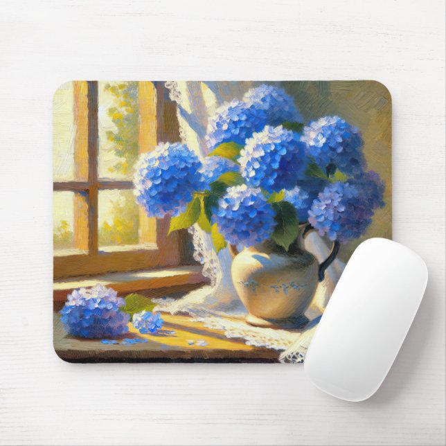 Blue Hydrangea Bouquet Mouse Pad (With Mouse)