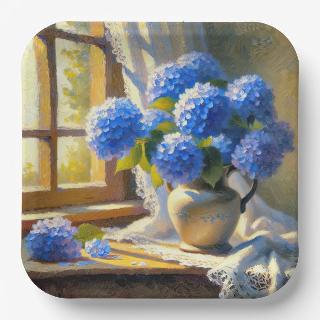 Blue Hydrangea Bouquet Paper Plates (Front)