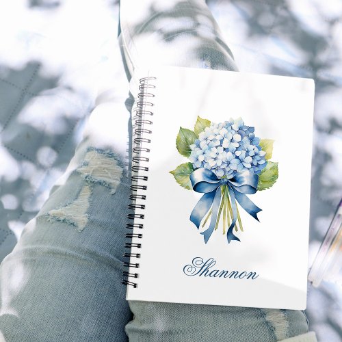Blue Hydrangea Bouquet Personalized Bridesmaid Notebook