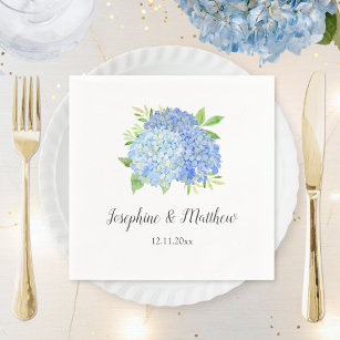 Blue Hydrangea Bouquet Watercolor Floral Wedding Napkins