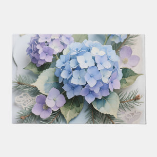 Blue Hydrangea Bouquet Watercolor Serenity Doormat